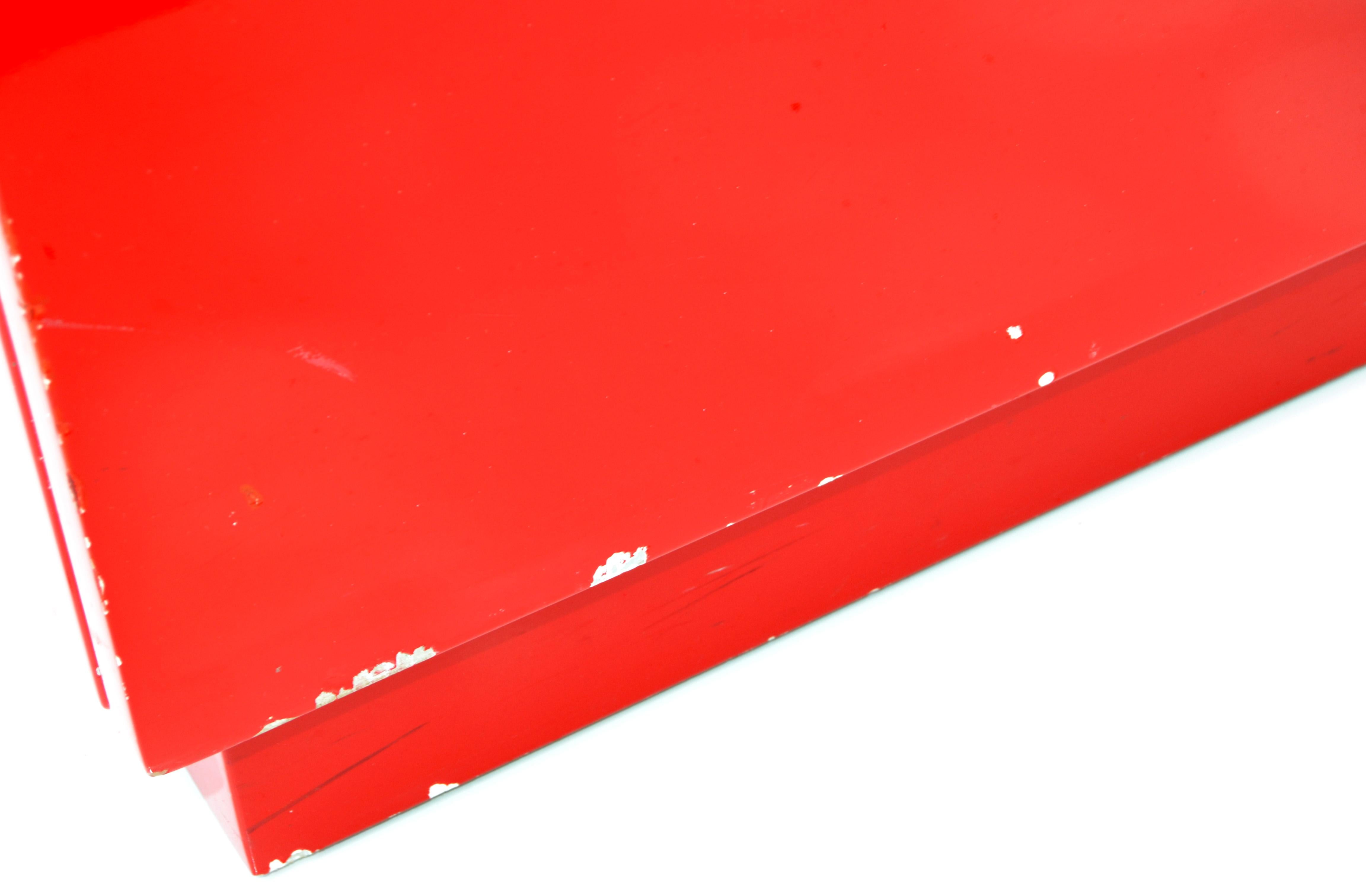 American Red Lacquered Writing Table Office, Tanker Desk Laminated Wood & Brass 5