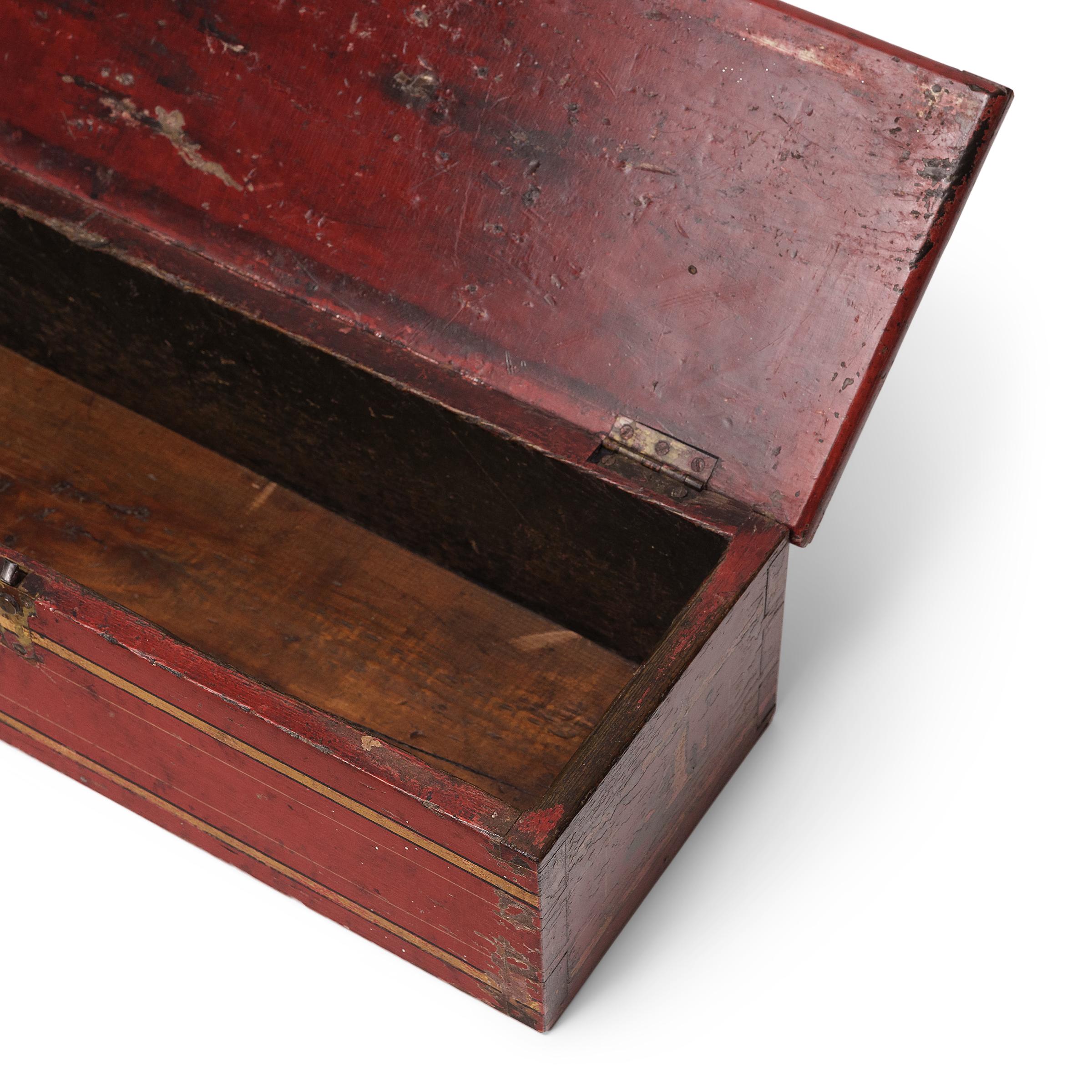 Rustic American Red Painted Fireman's Toolbox