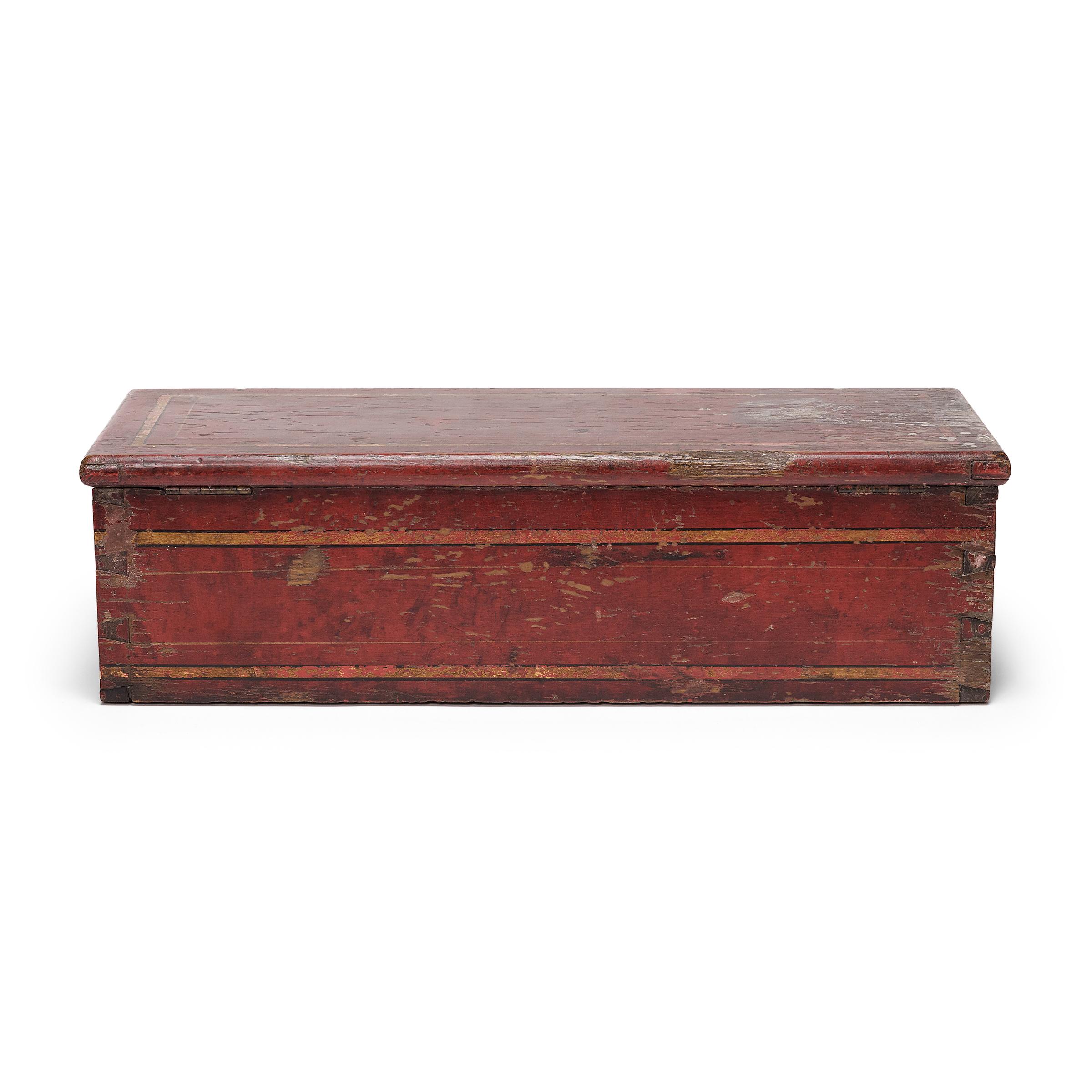 Hand-Painted American Red Painted Fireman's Toolbox