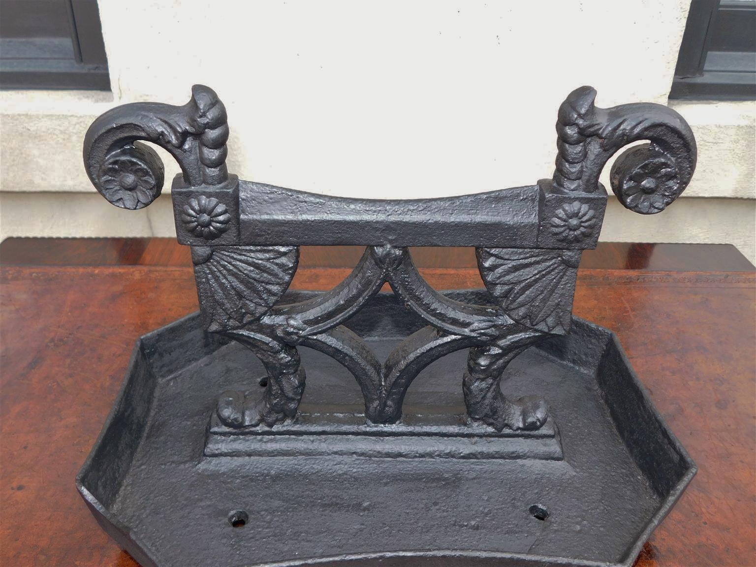 Early 19th Century American Regency Cast Iron Scrolled Foliage Medallion Boot Scrape, Circa 1815 For Sale