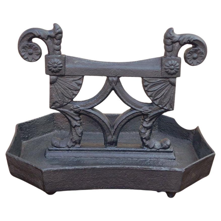 American Regency Cast Iron Scrolled Foliage Medallion Boot Scrape, Circa 1815 For Sale