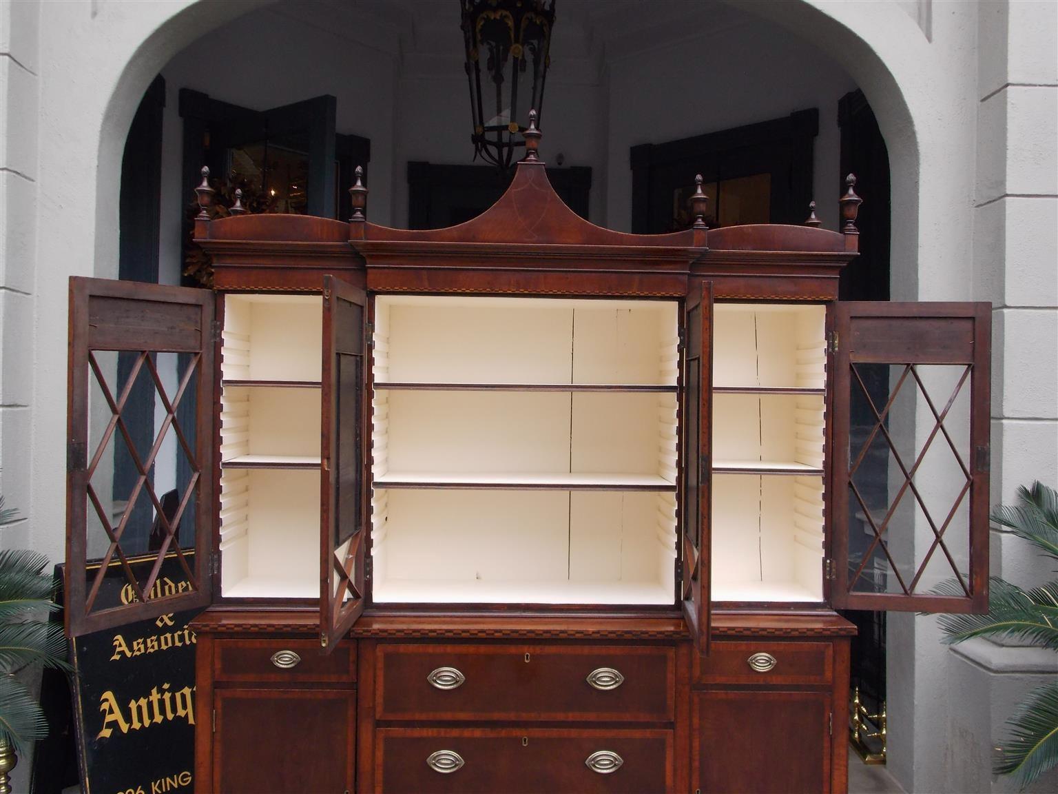 American Regency Mahogany Églomisé and Inlaid Breakfront Bookcase C. 1790 Mass 8