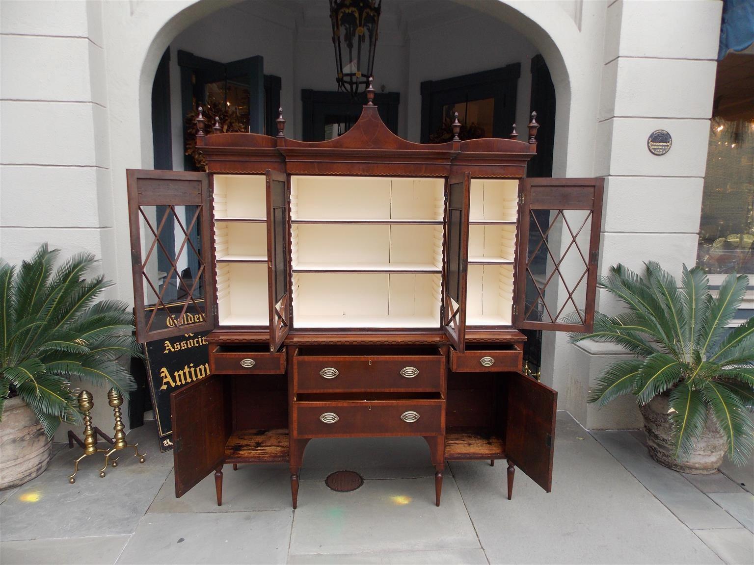 American Regency Mahogany Églomisé and Inlaid Breakfront Bookcase C. 1790 Mass 9