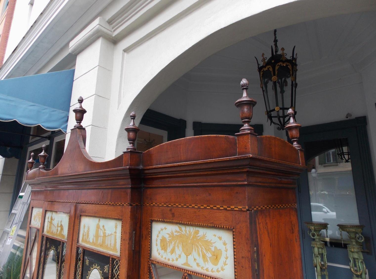 American Regency Mahogany Églomisé and Inlaid Breakfront Bookcase C. 1790 Mass 2