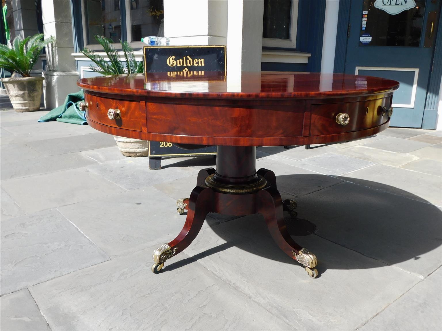 Late 18th Century American Regency Mahogany Four Drawer Center Table with Desk, Phila, C. 1790 For Sale