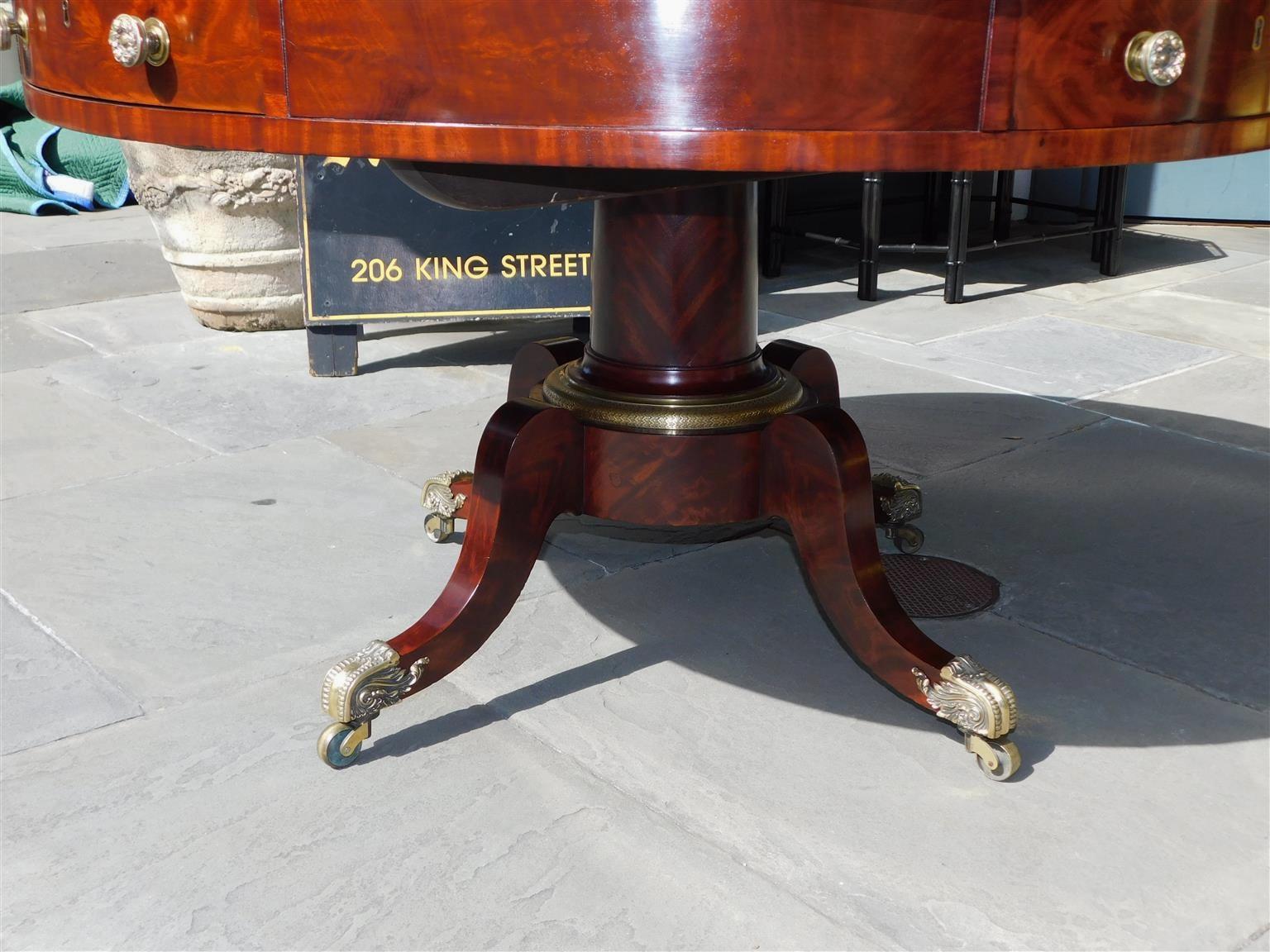Brass American Regency Mahogany Four Drawer Center Table with Desk, Phila, C. 1790 For Sale