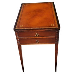 American Regency Mahogany One Drawer Stenciled Leather Top, circa 1960s