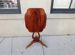 American Regency Mahogany Tilt Top Scalloped Lyre Candle Stand w/ Paw Feet, 1815