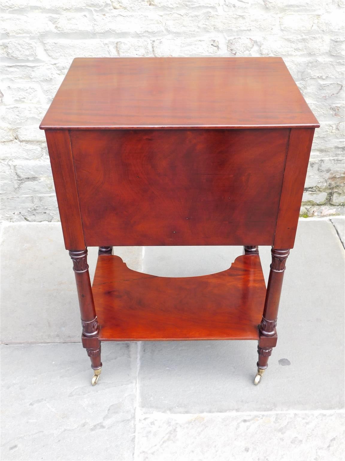 American Regency Mahogany Two Drawer Side Table w/ Orig. Foliage Brasses, C 1815 For Sale 5