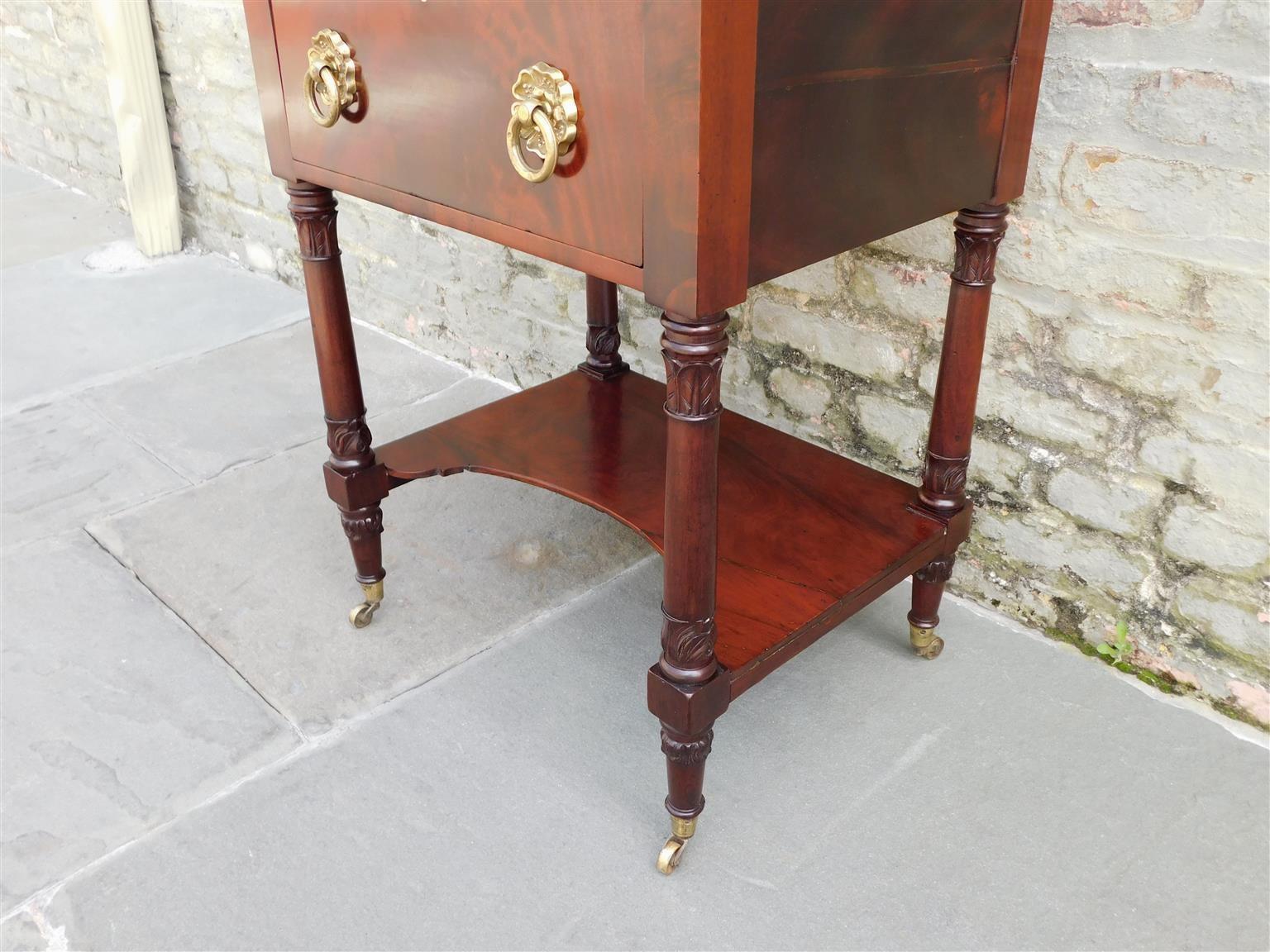 Early 19th Century American Regency Mahogany Two Drawer Side Table w/ Orig. Foliage Brasses, C 1815 For Sale