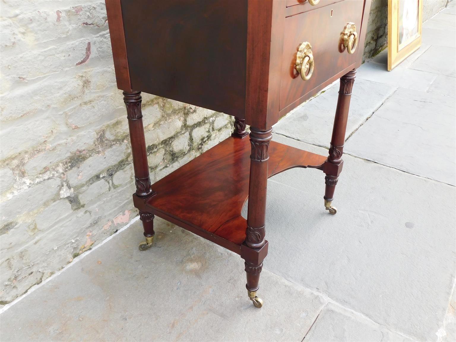 American Regency Mahogany Two Drawer Side Table w/ Orig. Foliage Brasses, C 1815 For Sale 2