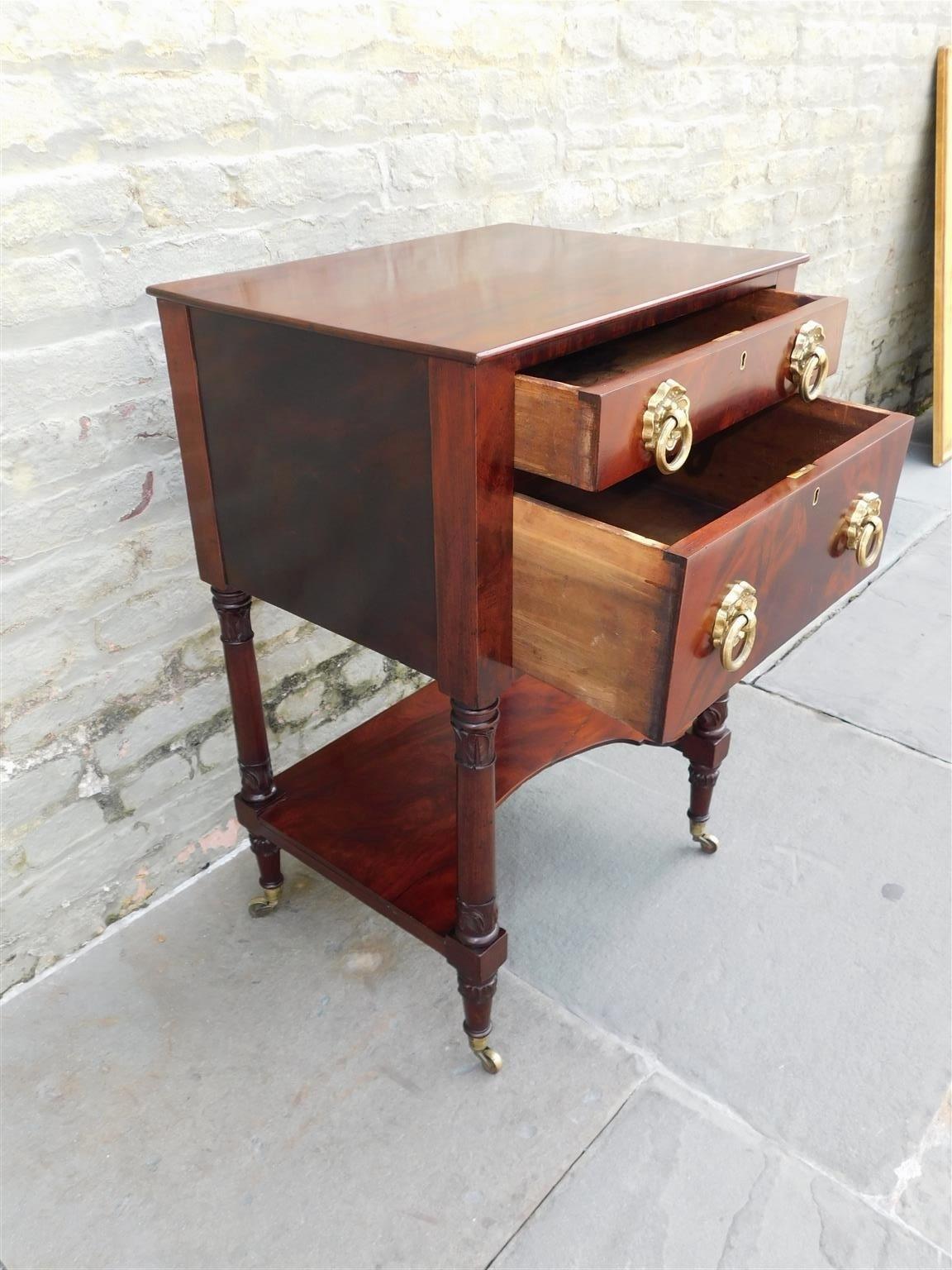 American Regency Mahogany Two Drawer Side Table w/ Orig. Foliage Brasses, C 1815 For Sale 3