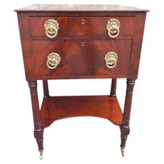 American Regency Mahogany Two Drawer Side Table w/ Orig. Foliage Brasses, C 1815