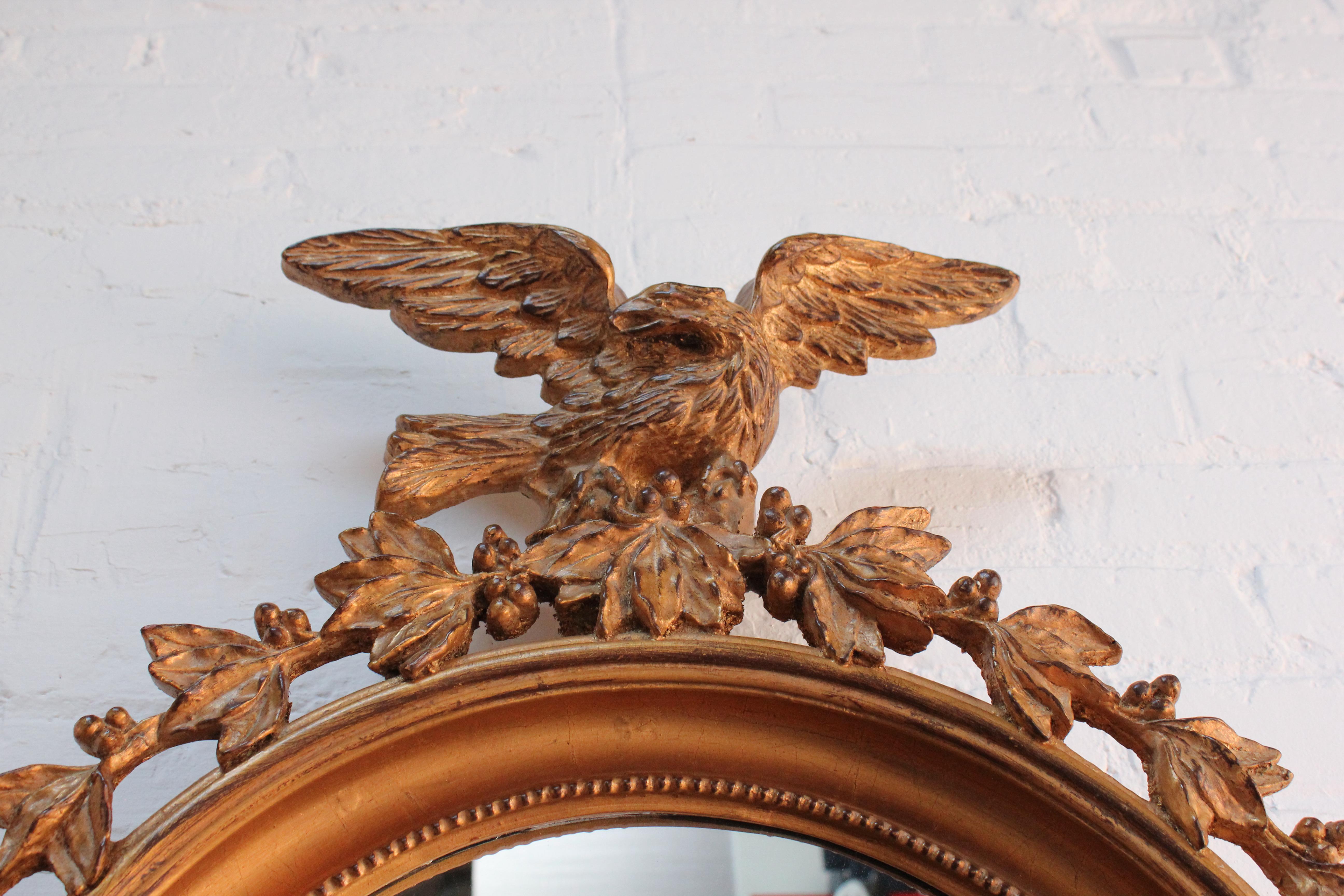 American Regency-Style Perched Eagle Acanthus Giltwood Wall Mirror In Good Condition For Sale In Brooklyn, NY