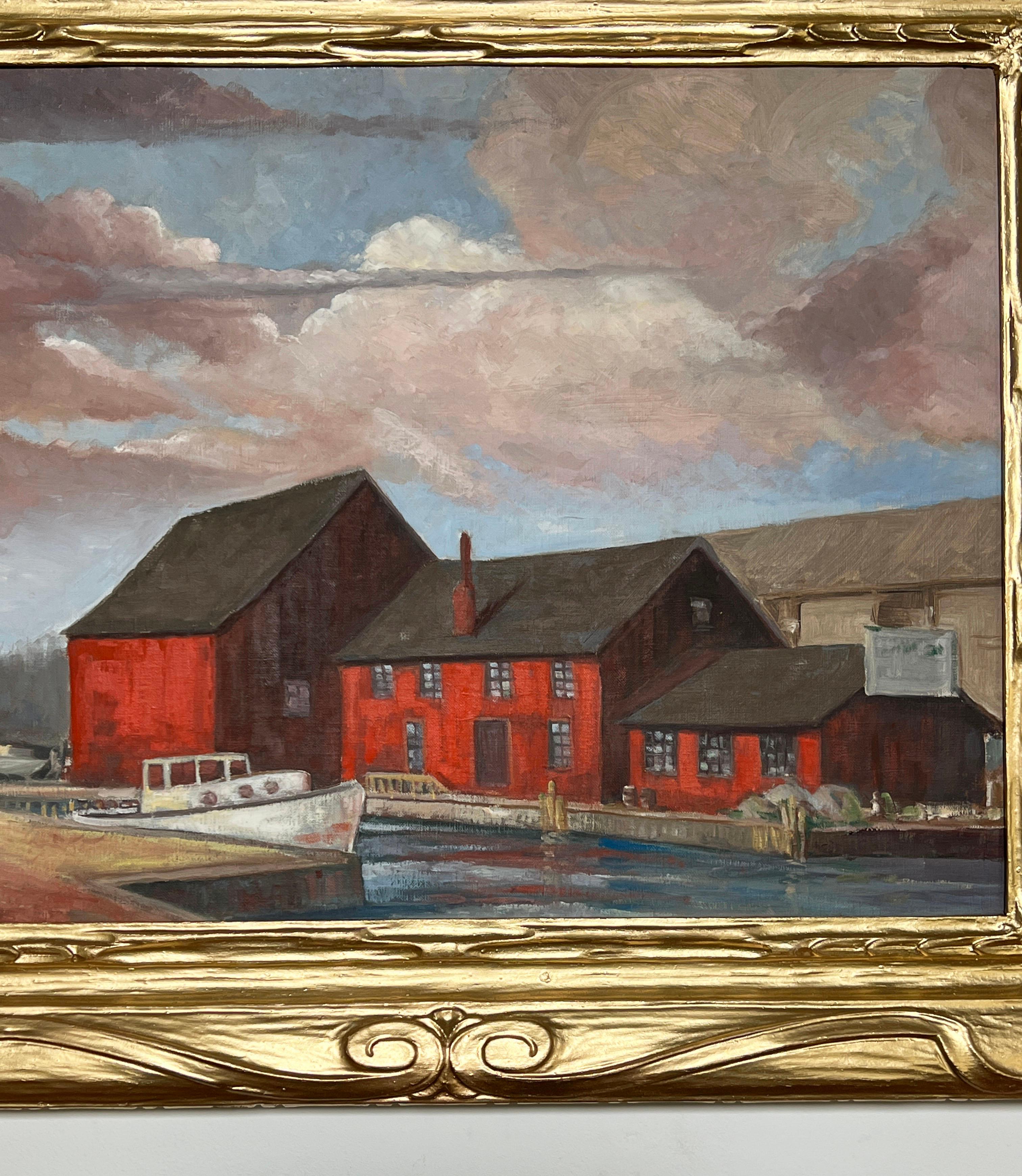 Mid-Century Modern American Regionalist Oil, Sag Harbor, NY, Circa 1940s For Sale