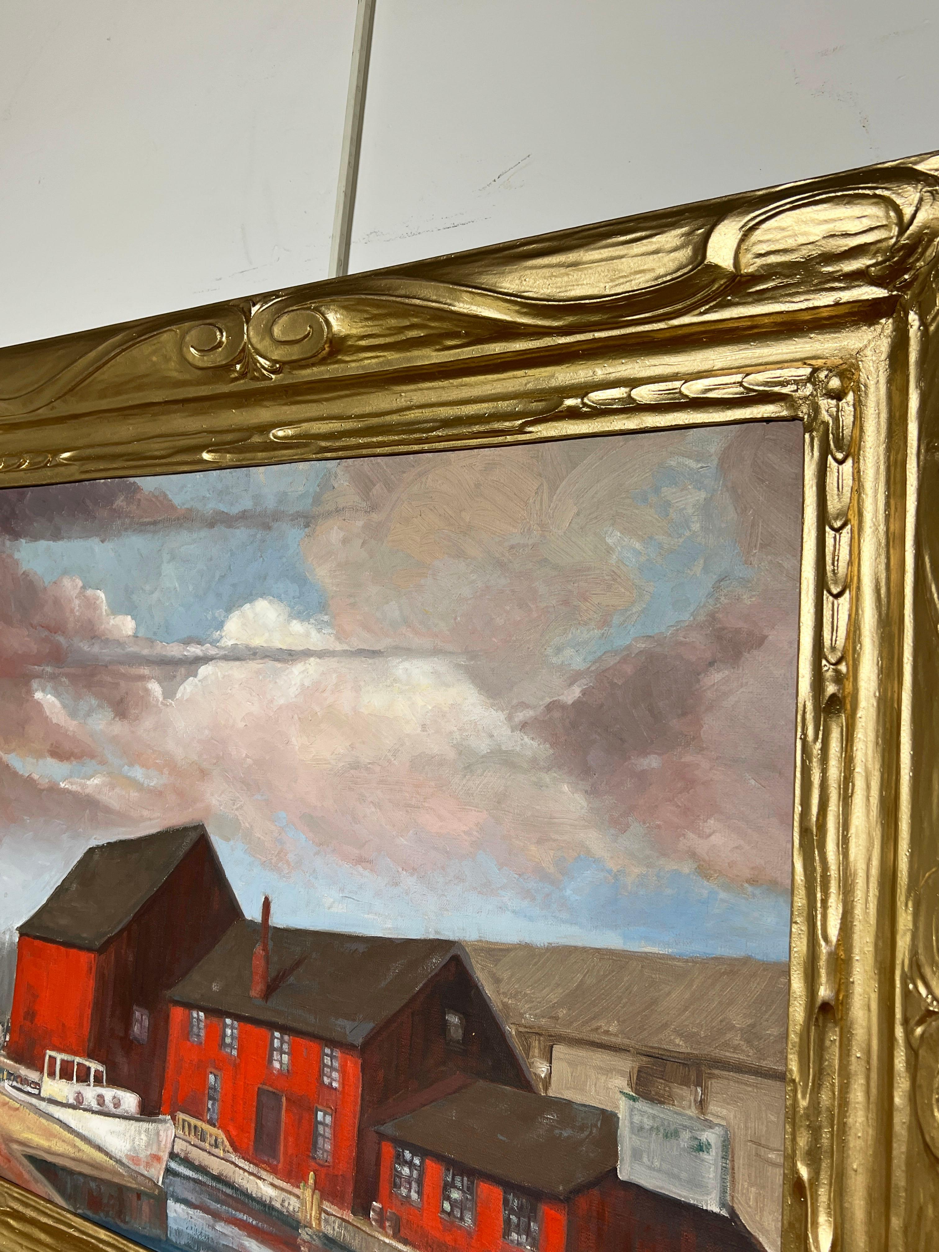 Mid-20th Century American Regionalist Oil, Sag Harbor, NY, Circa 1940s For Sale