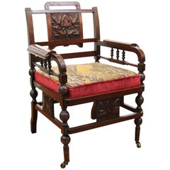 American Renaissance Chair in Carved Mahogany with Custom Silk Cushion