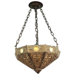 Renaissance Revival Pendant with Grotesque Motif and Marbled Glass Panels