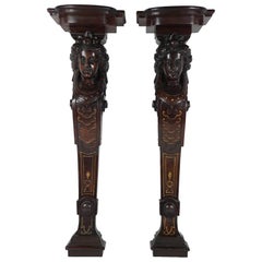 Antique American Renaissance Revival Finely Carved and Gilt-Incised Walnut Wall Brackets