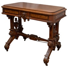 American Renaissance Revival Victorian Walnut and Burl Library Table, circa 1870