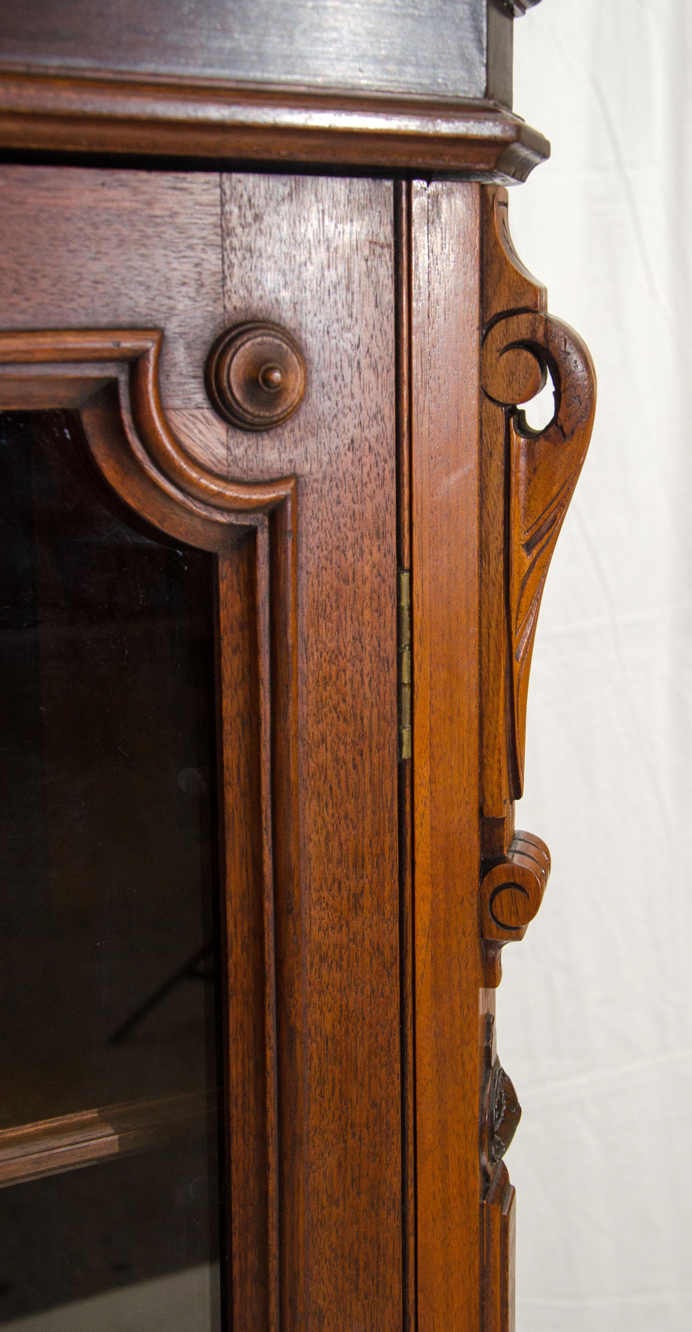 American Renaissance Victorian Two-Door Walnut Bookcase or Display Cabinet In Good Condition In Crockett, CA
