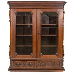 American Renaissance Victorian Two-Door Walnut Bookcase or Display Cabinet