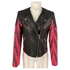 AMERICAN RETRO Kilie Size 2 Black & Fuchsia Boucle Cotton Blend Jacket