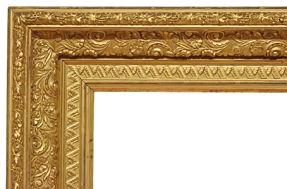 American-made reverse cove picture frame, circa 1885. Gold Leaf. 

Rabbet dimensions: 16