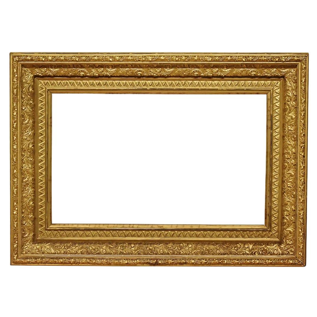 American 16x26 inch Reverse Cove Gold Leaf Picture Frame Circa 1880 For Sale
