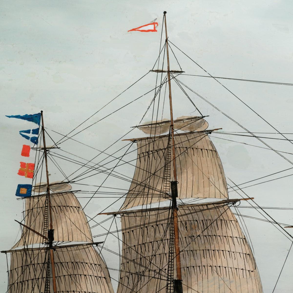 Fin du XIXe siècle Peinture américaine en verre inversé du navire « Hurricane » de Boston en vente