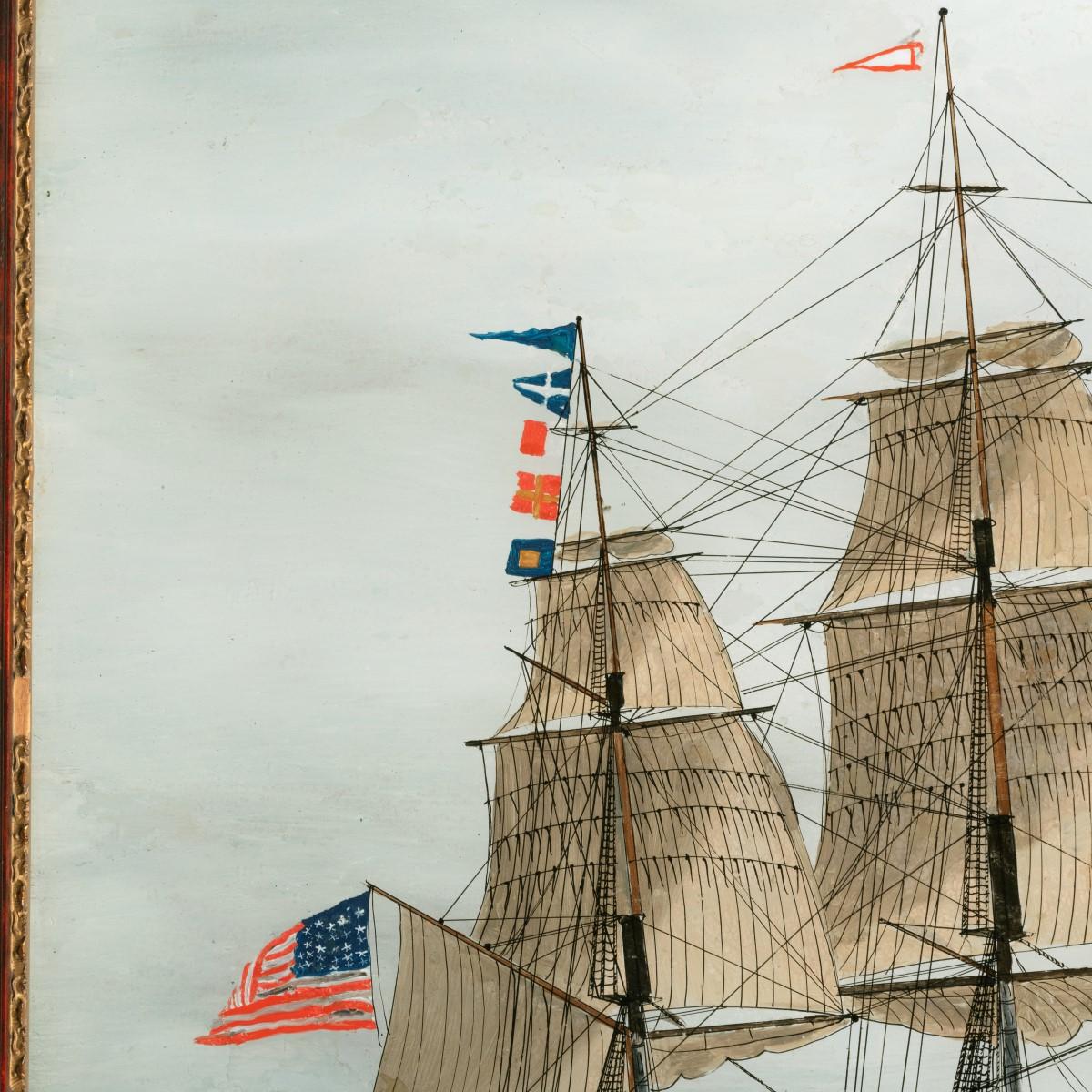 Verre Peinture américaine en verre inversé du navire « Hurricane » de Boston en vente