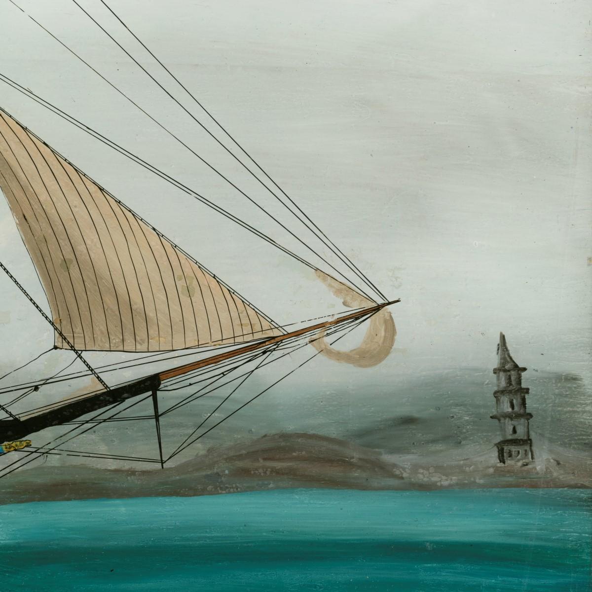 Peinture américaine en verre inversé du navire « Hurricane » de Boston en vente 1
