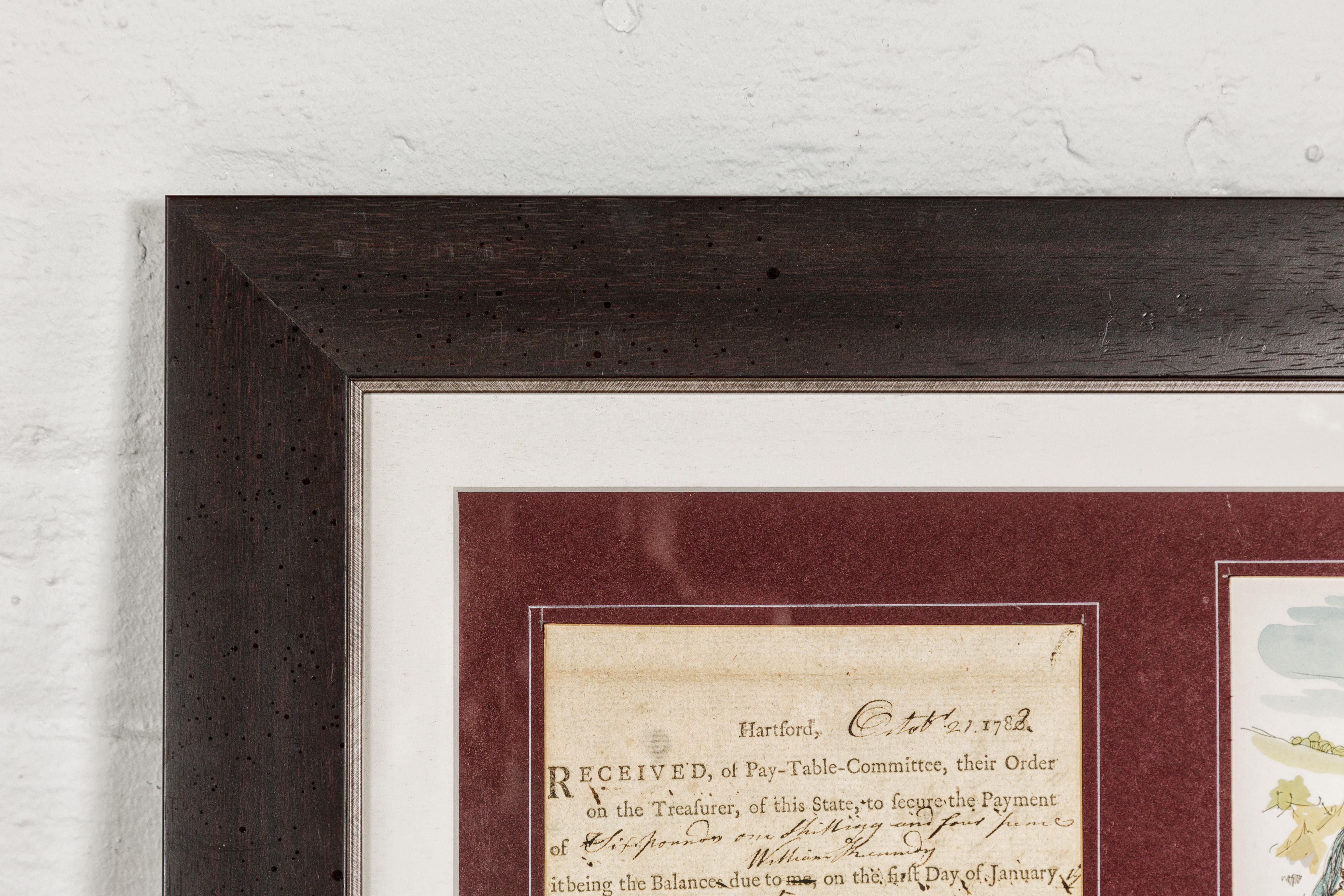 18th Century American Revolutionary 1780s War Bond, State of Connecticut in Custom Frame For Sale