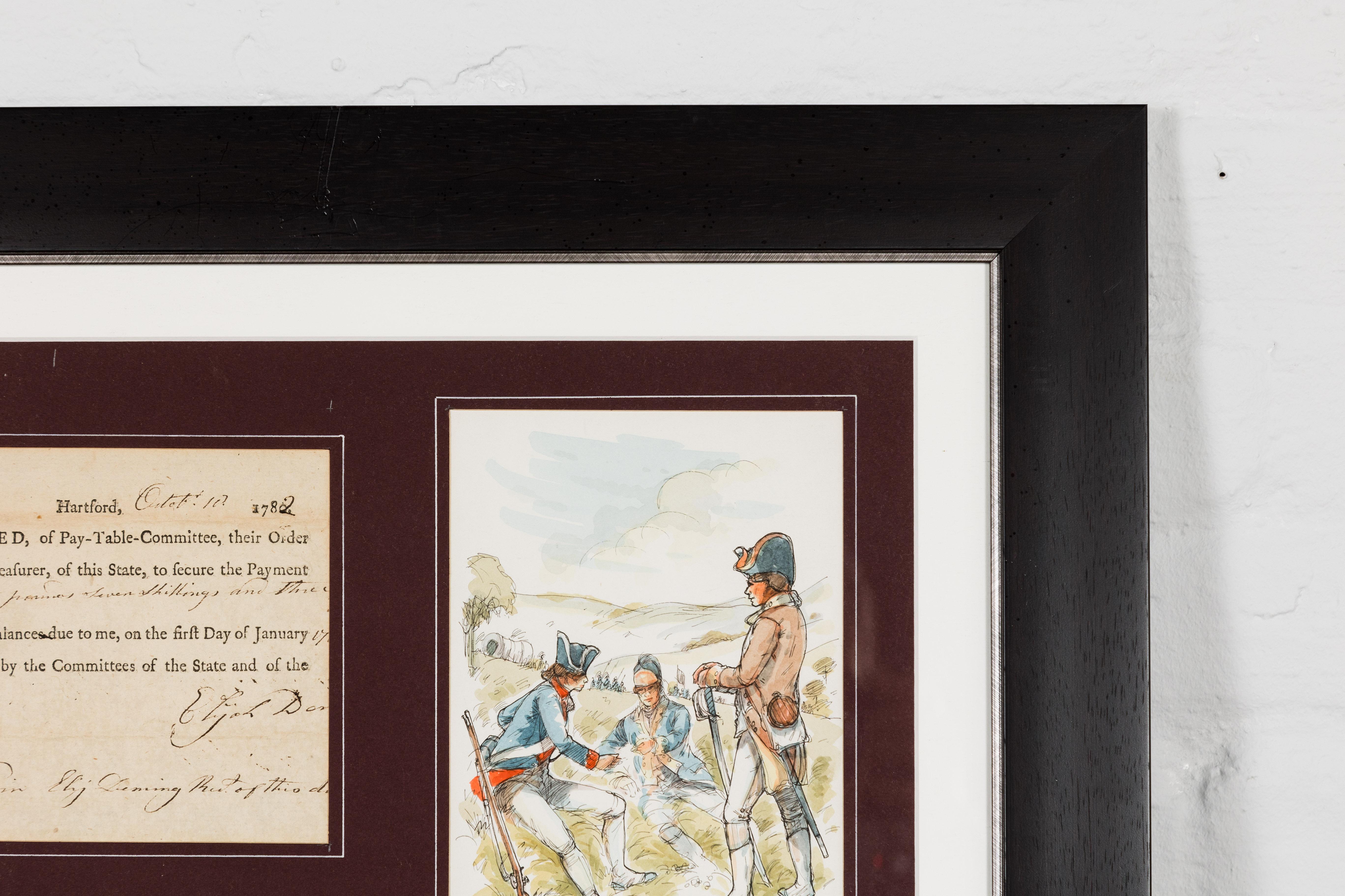 Glass American Revolutionary War Bond from the State of Connecticut in Custom Frame For Sale