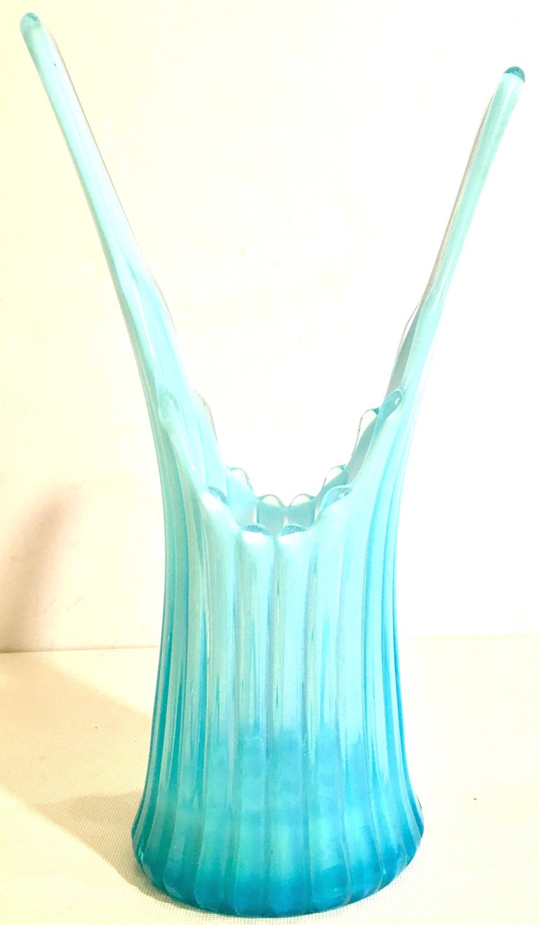 American Ribbed Opalescent Sky Blue Slag Glass Vase For Sale at 1stdibs