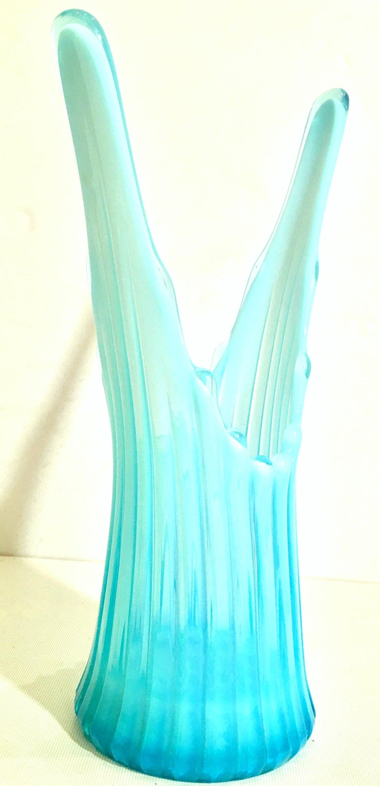 American Ribbed Opalescent Sky Blue Slag Glass Vase at 1stDibs slag