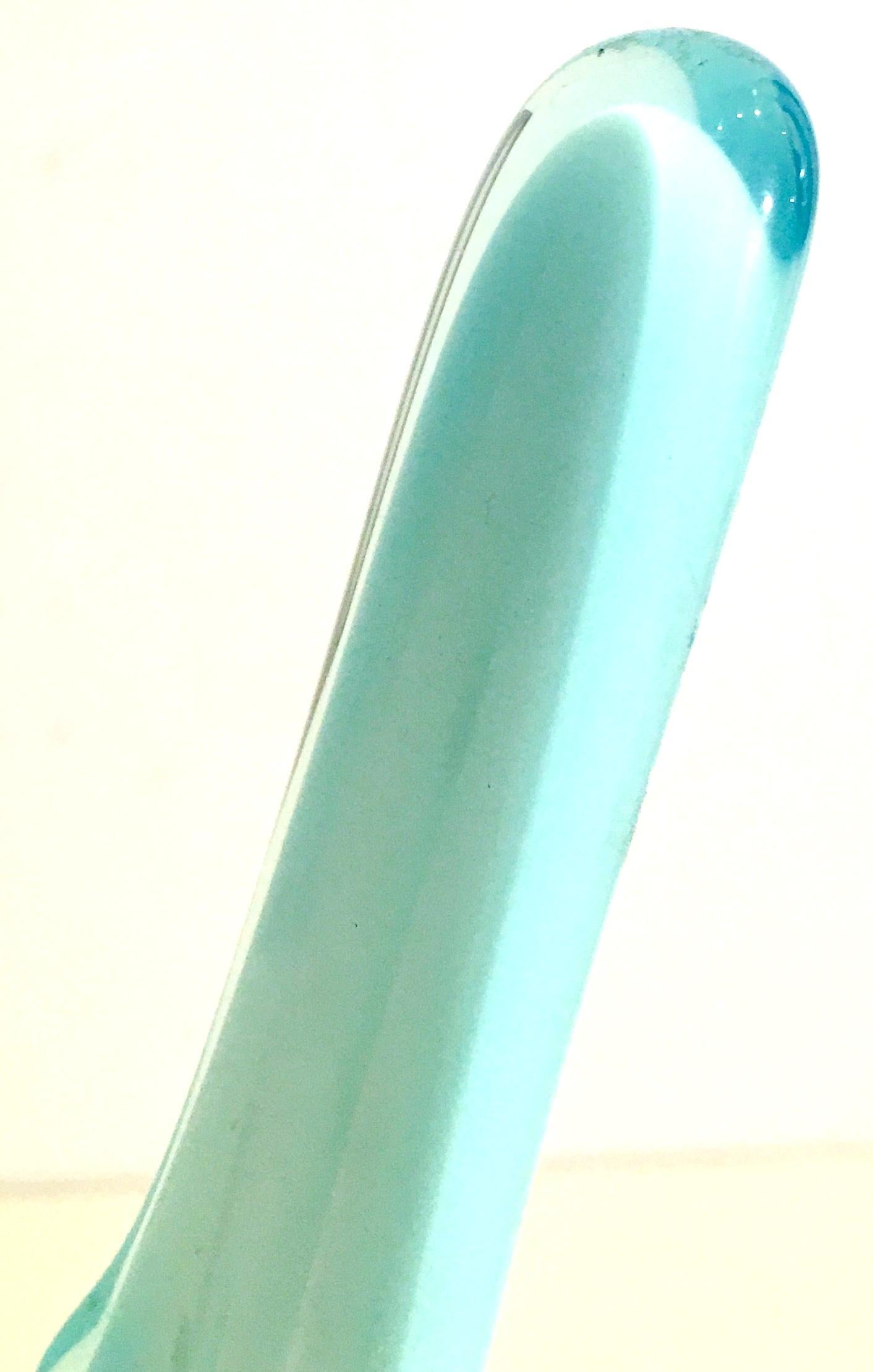 20th Century American Ribbed Opalescent Sky Blue Slag Glass Vase