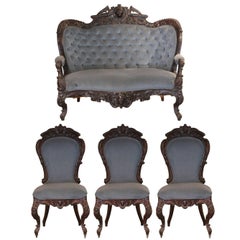 American Rococo Renaissance Revival Four-Piece Mahogany Parlour Set