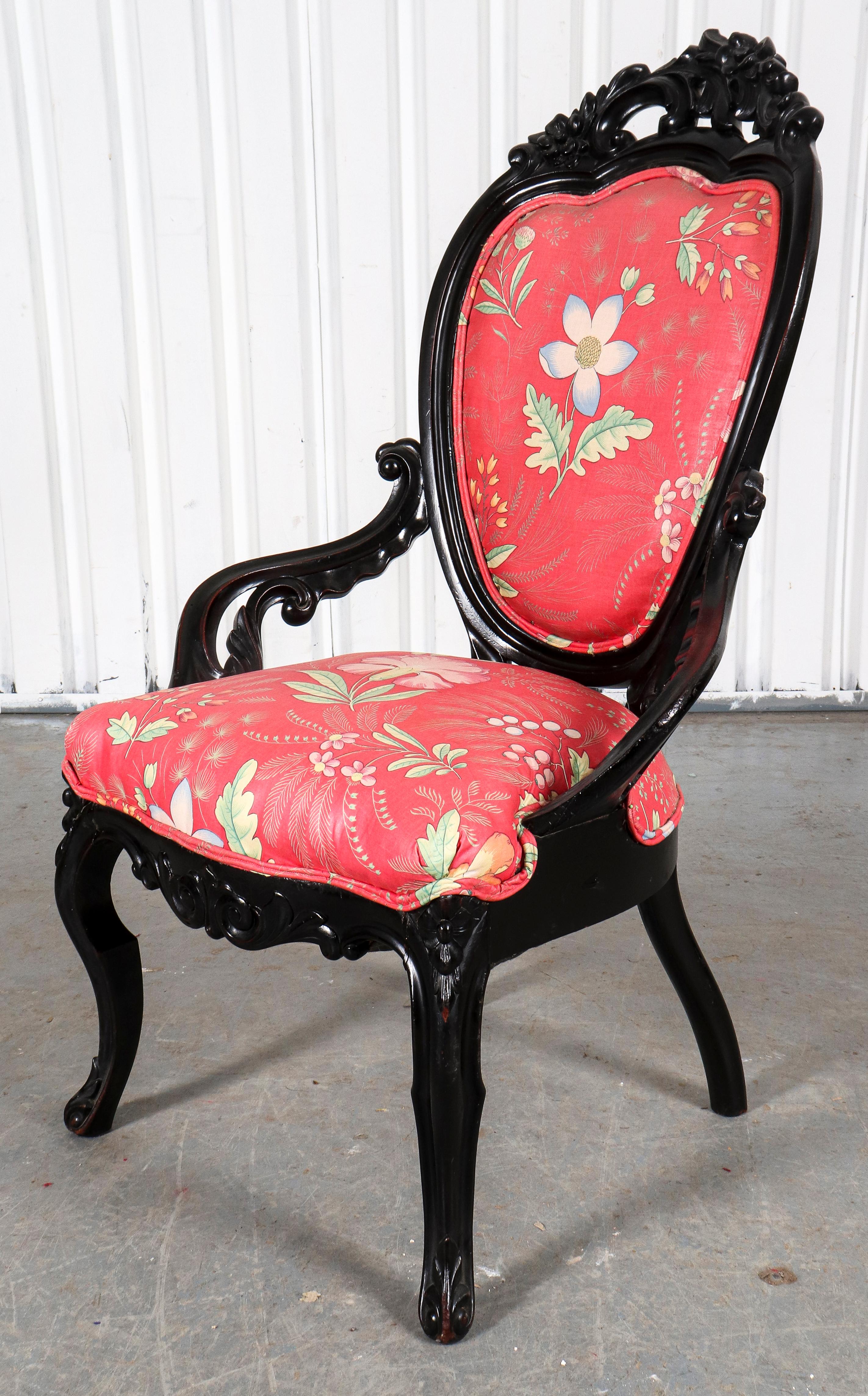 Wood American Rococo Revival Ebonized Slipper Chair