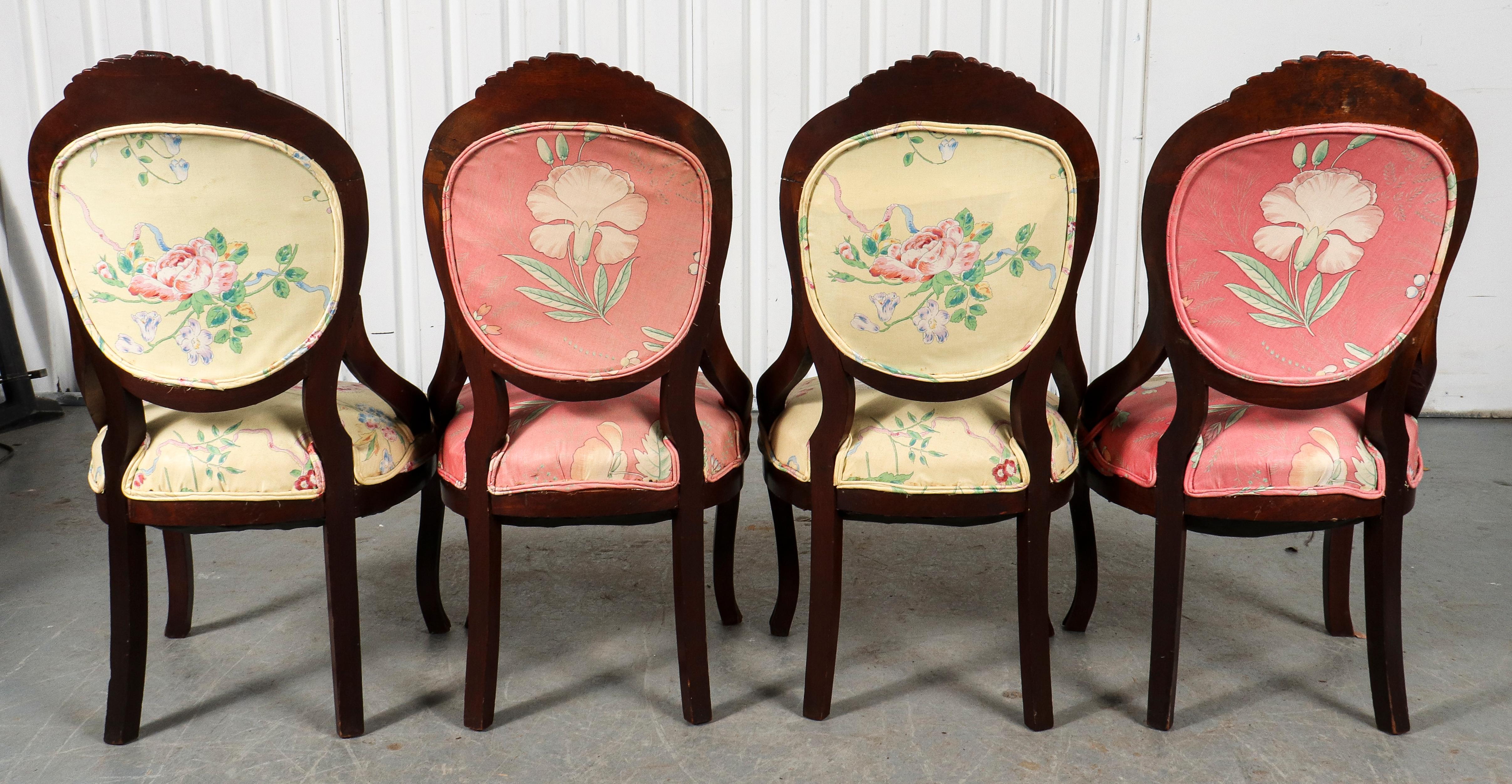 Upholstery American Rococo Revival Style Wooden Chairs For Sale