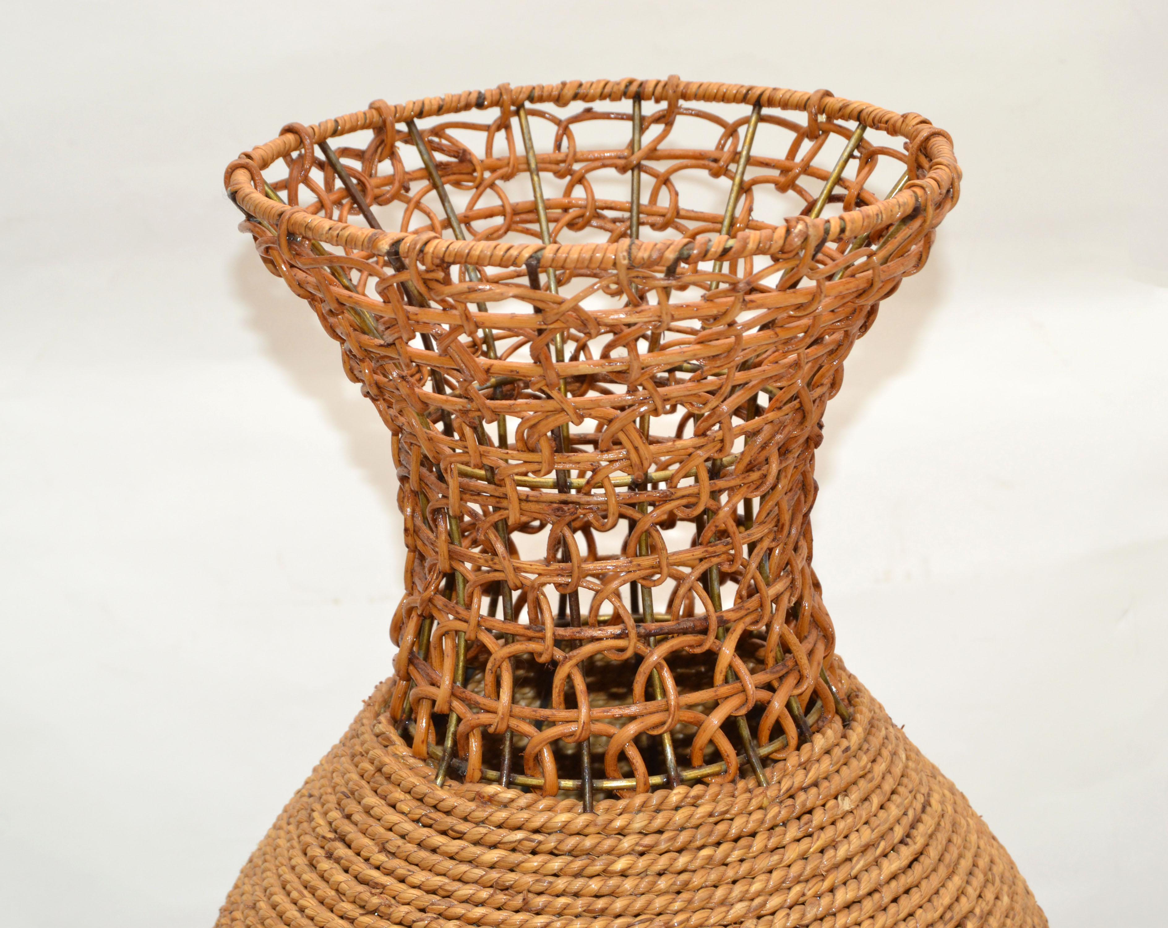 American Rope & Reed Handwoven Vase Mid-Century Modern 4