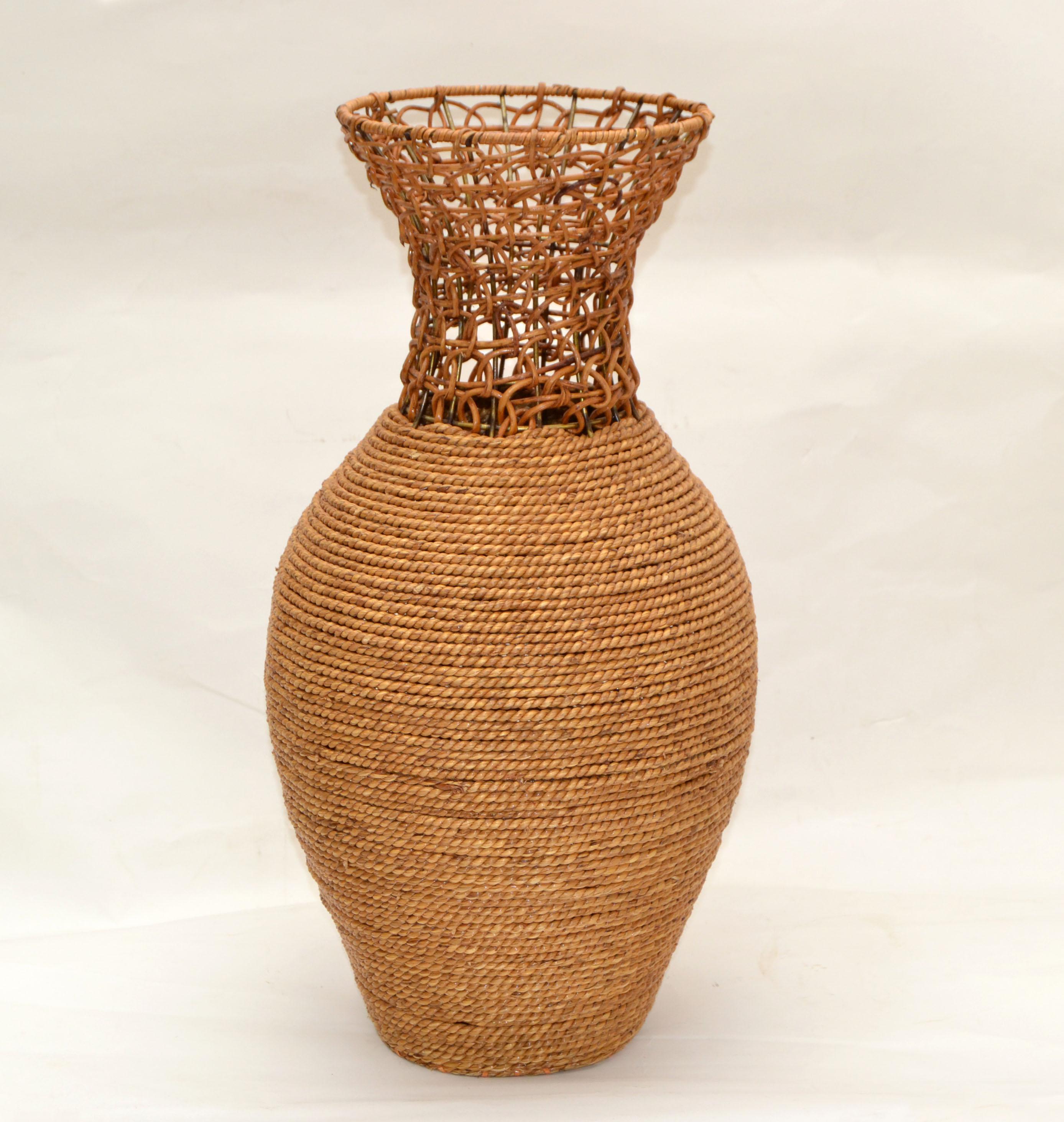 American Rope & Reed Handwoven Vase Mid-Century Modern 6