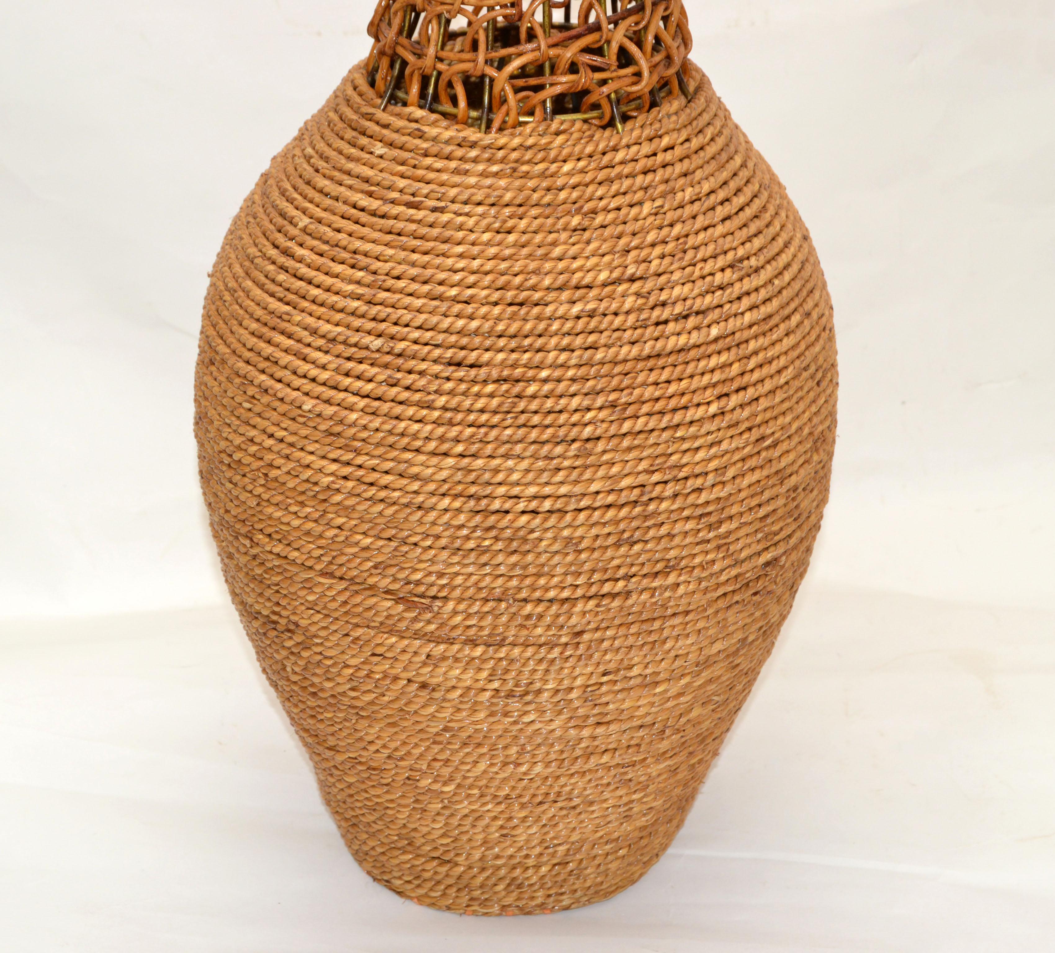 Hand-Woven American Rope & Reed Handwoven Vase Mid-Century Modern