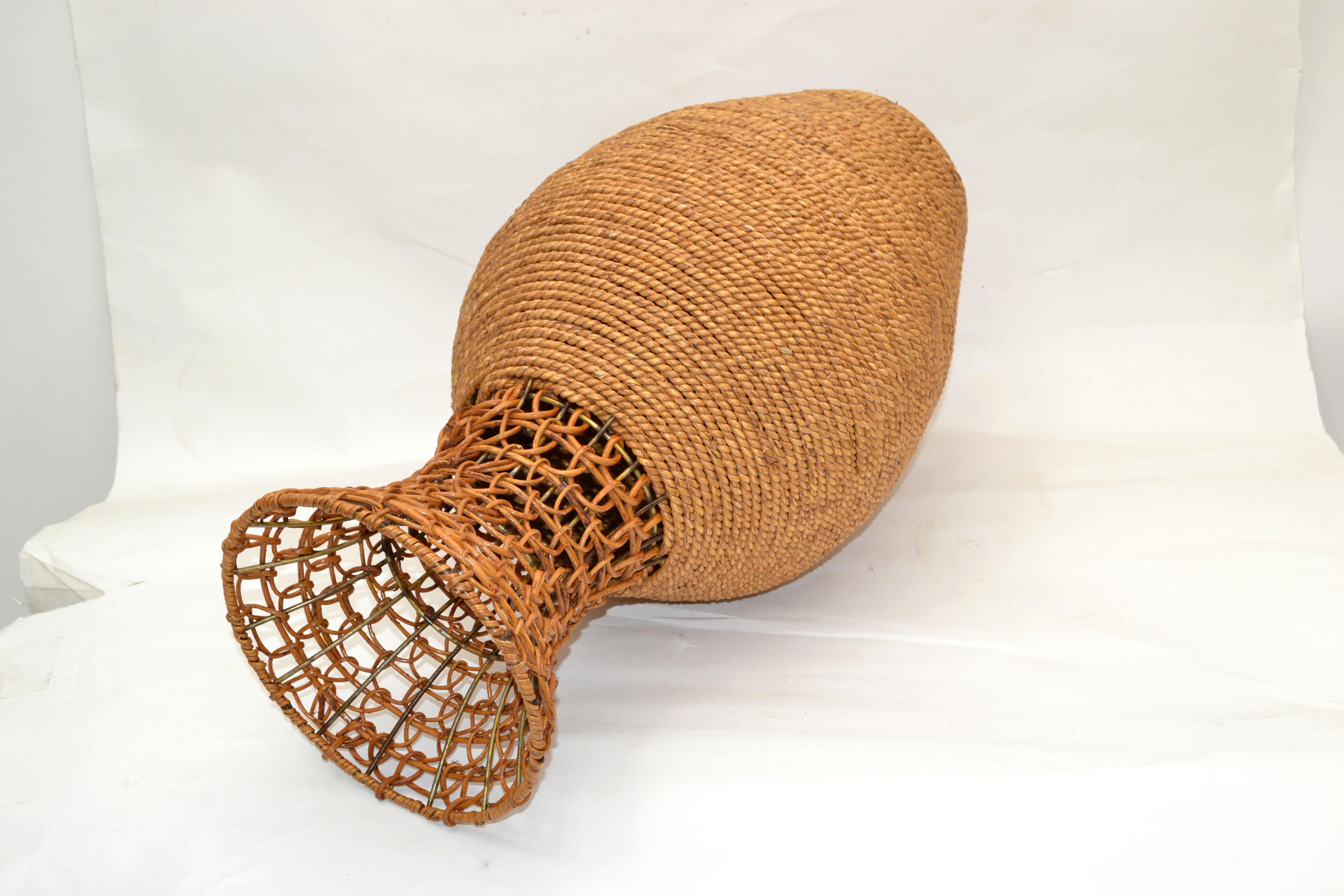 American Rope & Reed Handwoven Vase Mid-Century Modern 1