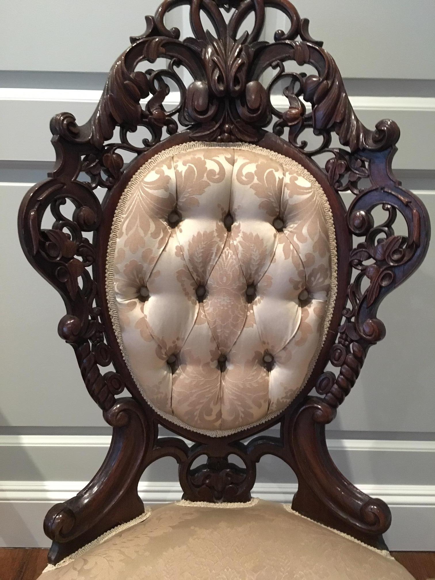 Rosewood Rococo Revival Side Chair, Attributed J & J W Meeks, Mid-19th Century 12