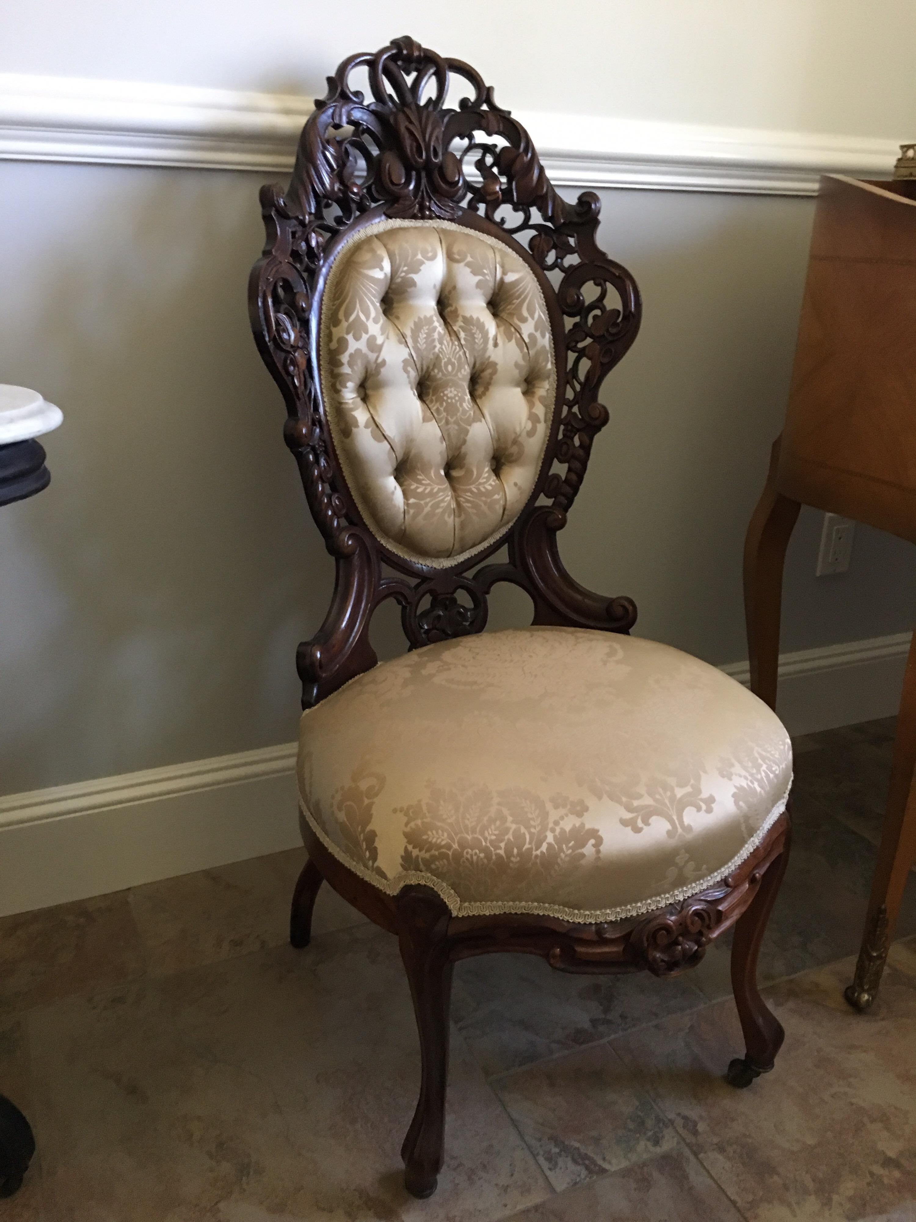 American Rosewood Rococo Revival Side Chair, Attributed J & J W Meeks, Mid-19th Century