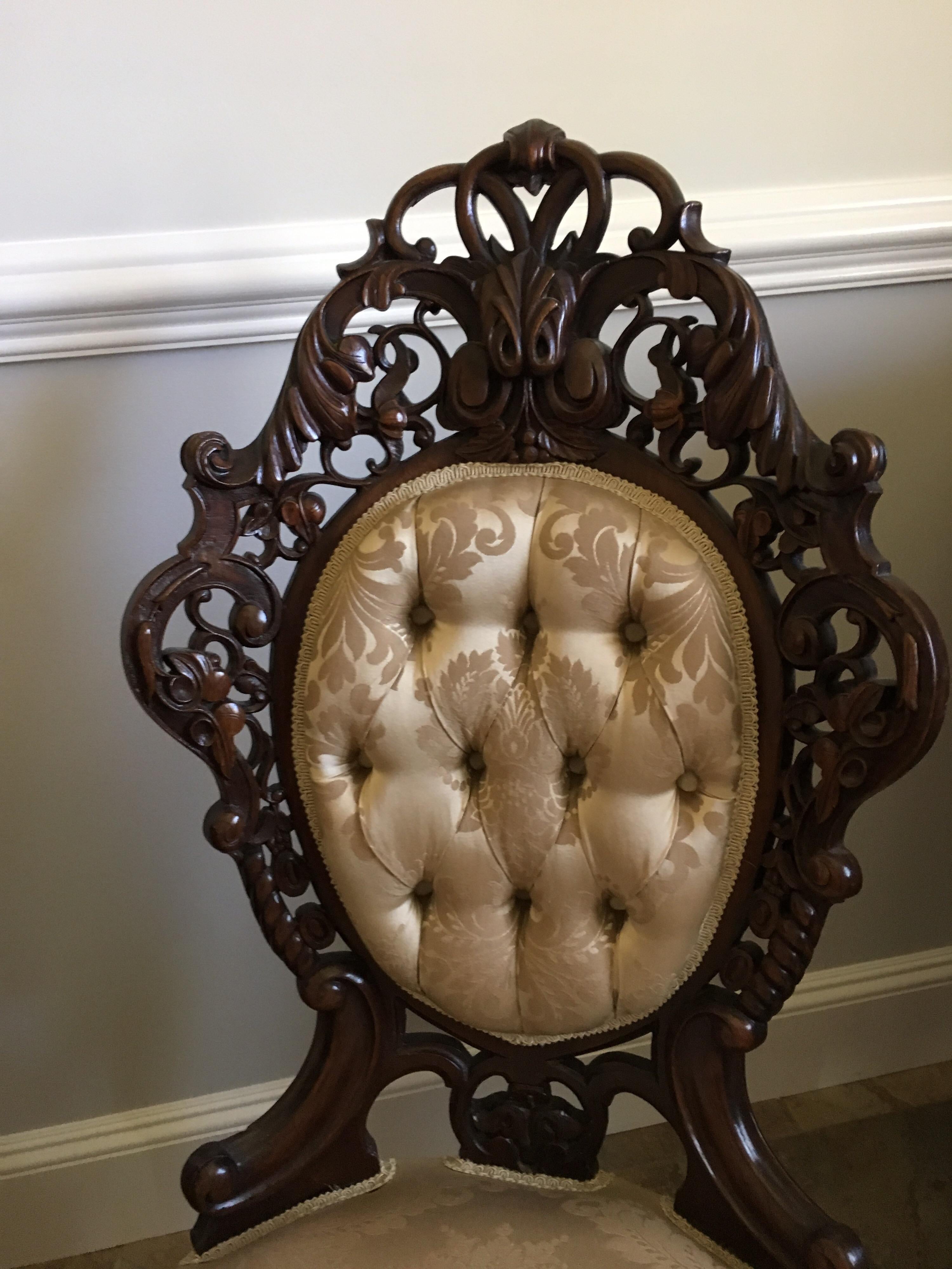 Rosewood Rococo Revival Side Chair, Attributed J & J W Meeks, Mid-19th Century In Fair Condition In Southampton, NY