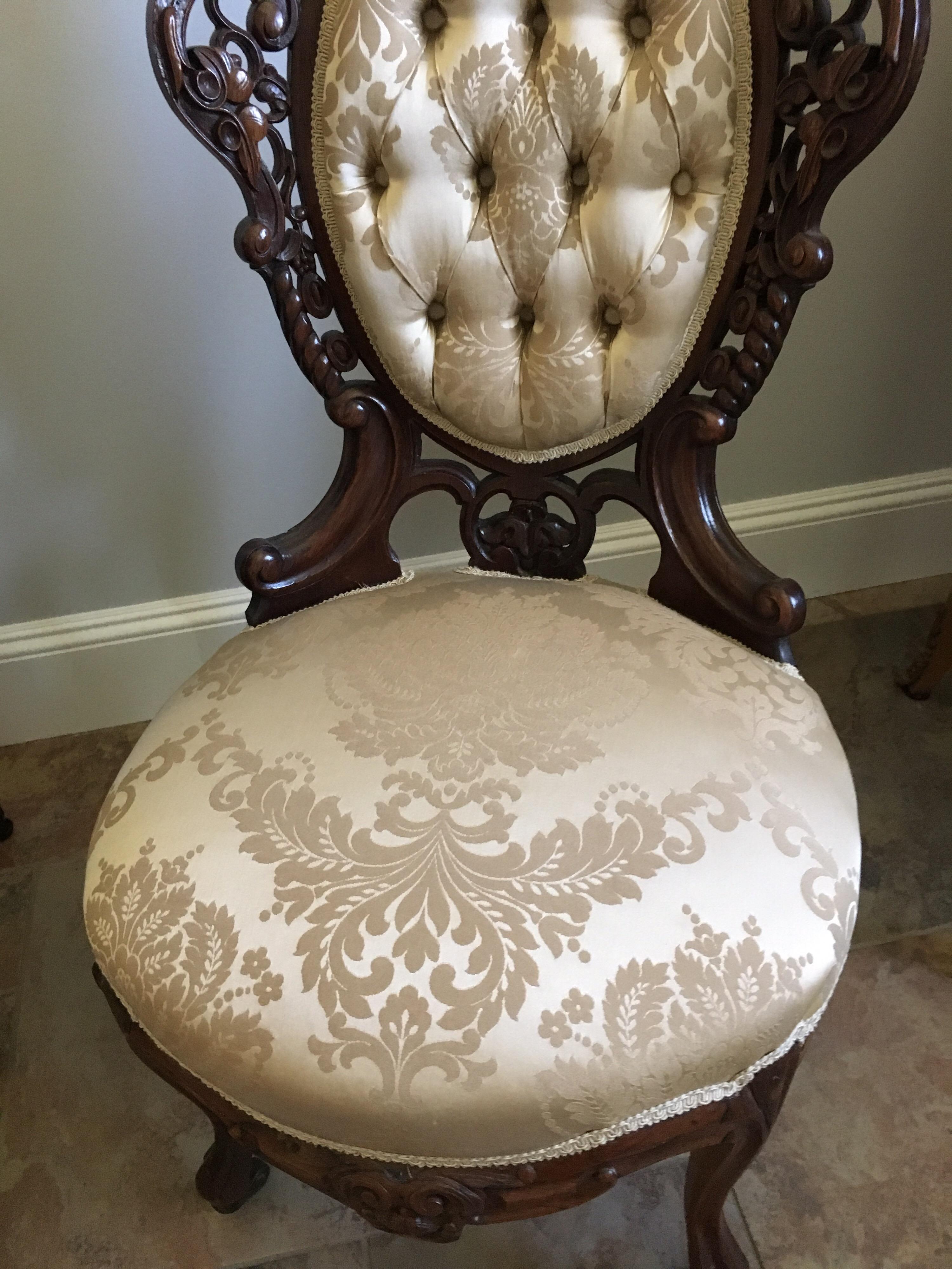 Rosewood Rococo Revival Side Chair, Attributed J & J W Meeks, Mid-19th Century 1