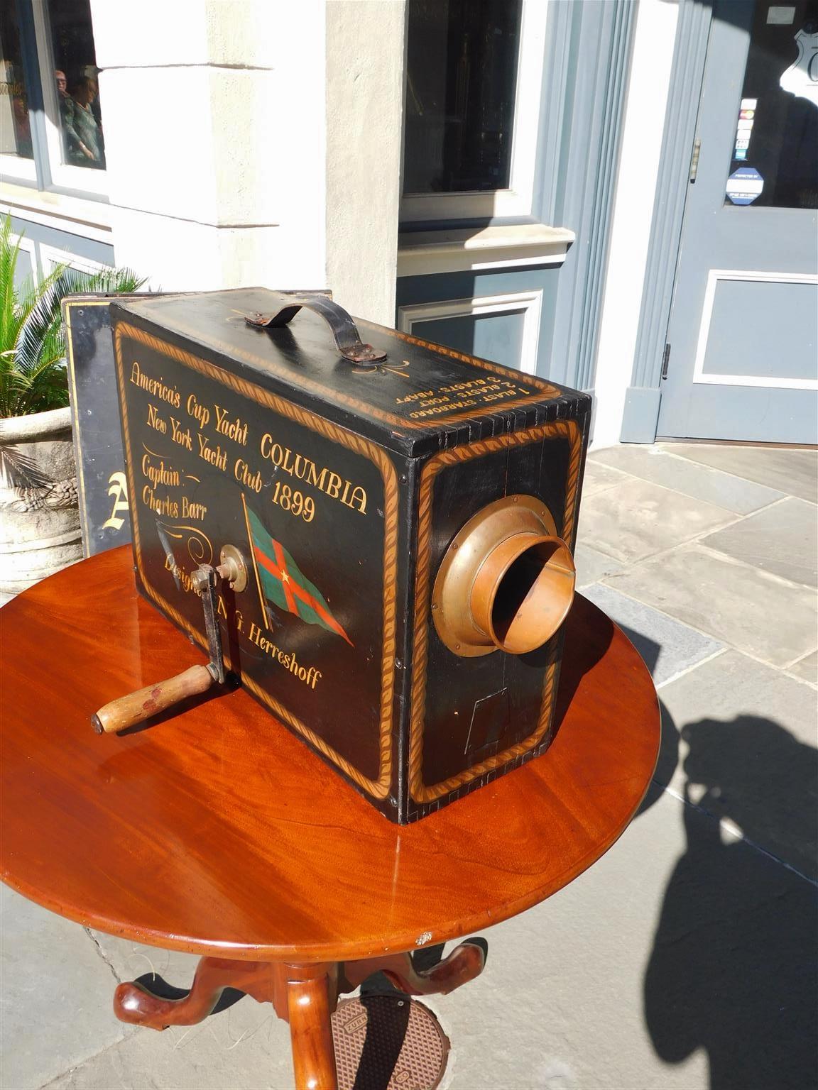 Hand-Painted American Rotary Boxed Decorative Painted Nautical Foghorn, New York, Circa 1899