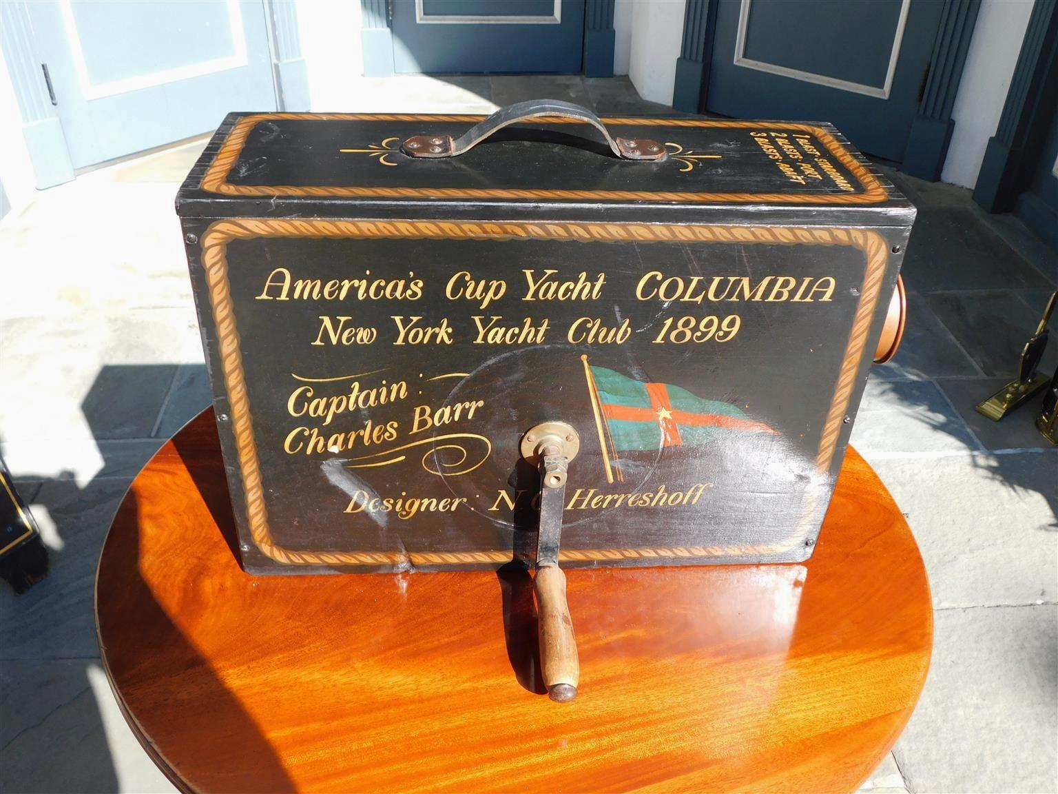 American Rotary Boxed Decorative Painted Nautical Foghorn, New York, Circa 1899 In Excellent Condition In Hollywood, SC